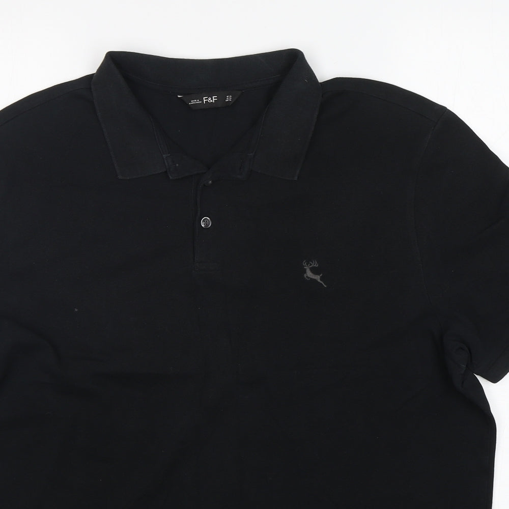 F&F Mens Black  Cotton  Polo Size XL Collared