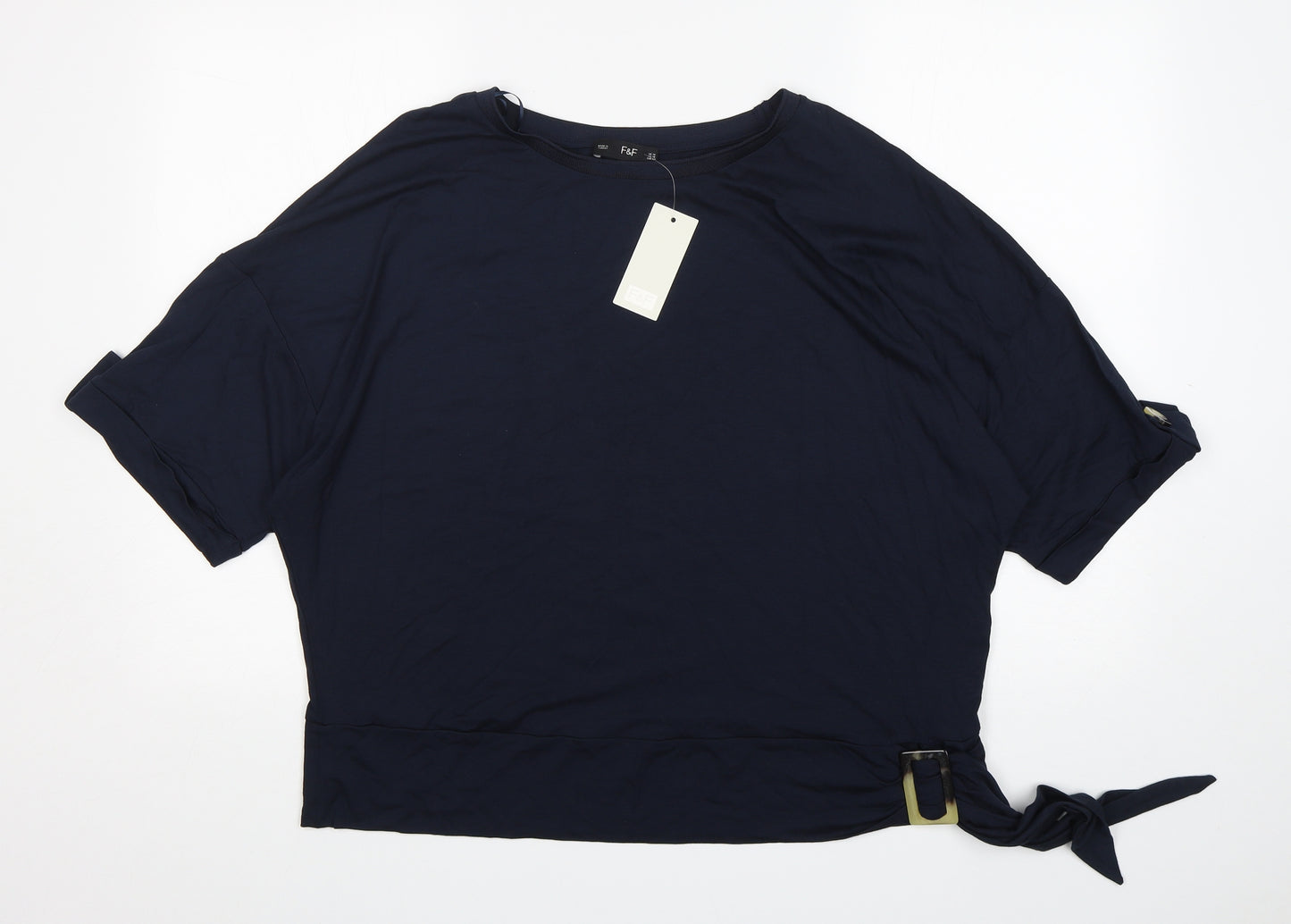 F&F Womens Blue  Viscose Basic T-Shirt Size 14 Round Neck