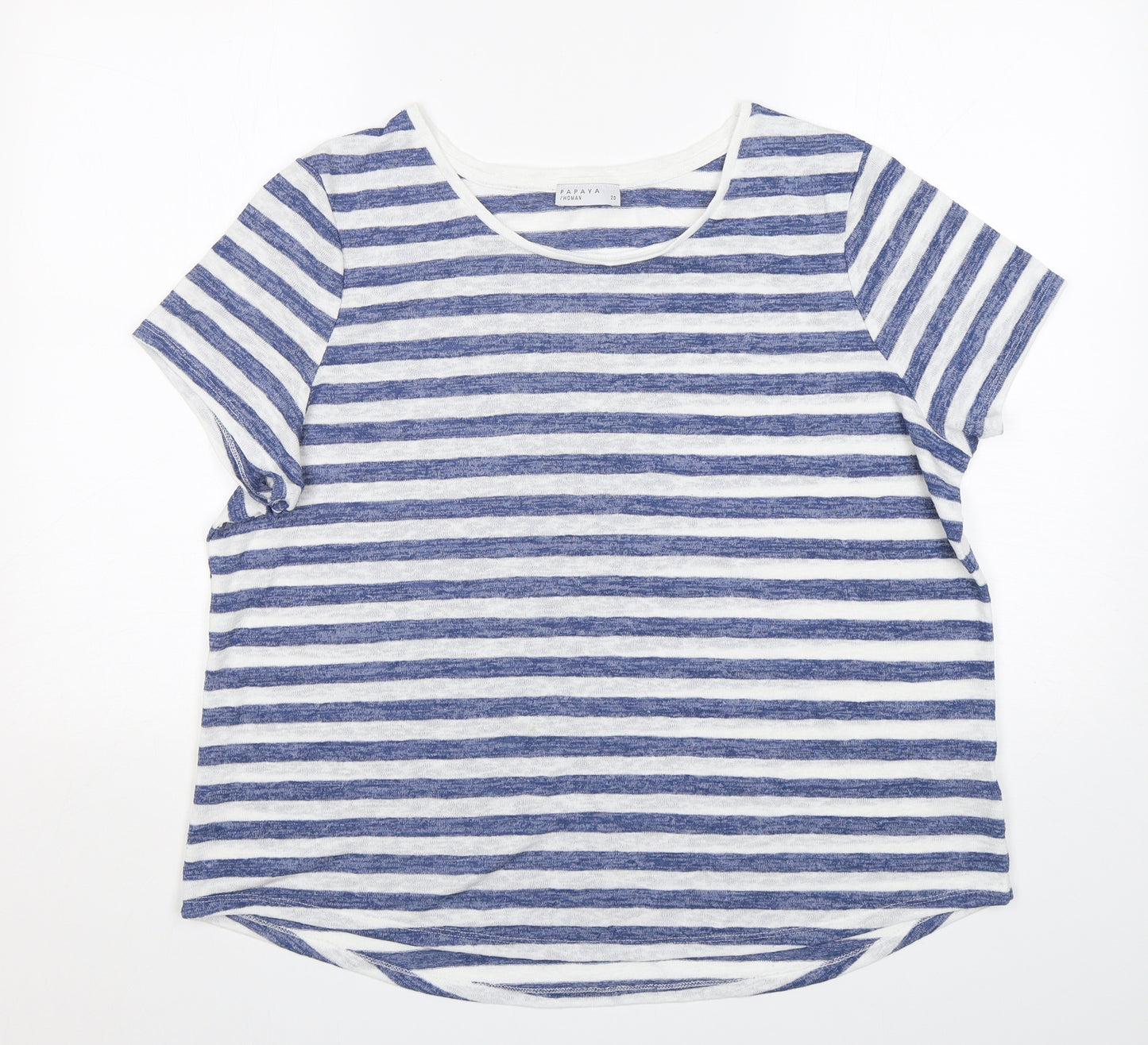 Papaya Womens Blue Striped Viscose Basic T-Shirt Size 20 Round Neck