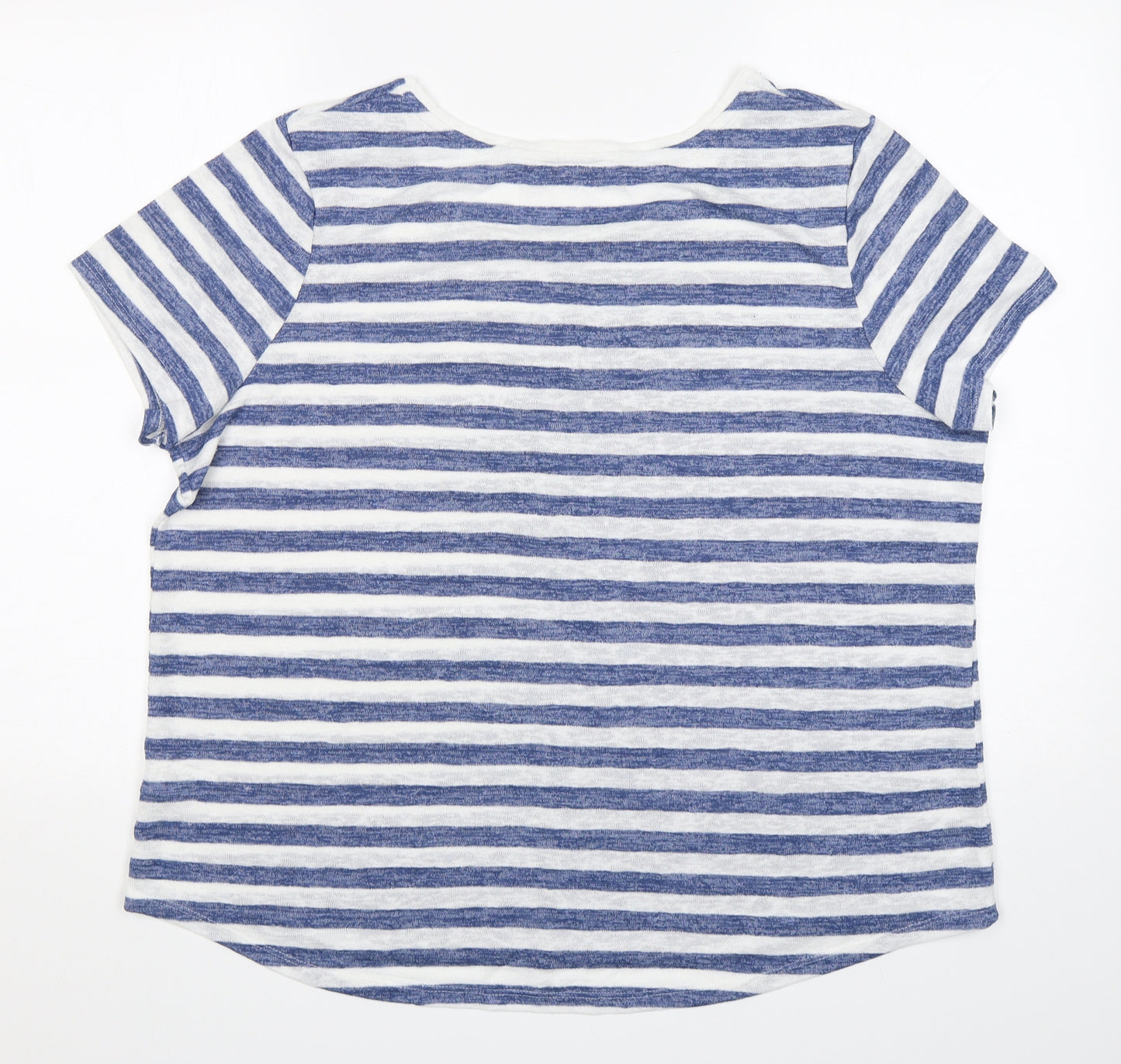Papaya Womens Blue Striped Viscose Basic T-Shirt Size 20 Round Neck