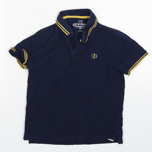 M&S Boys Blue  Cotton Basic Polo Size 7-8 Years Collared
