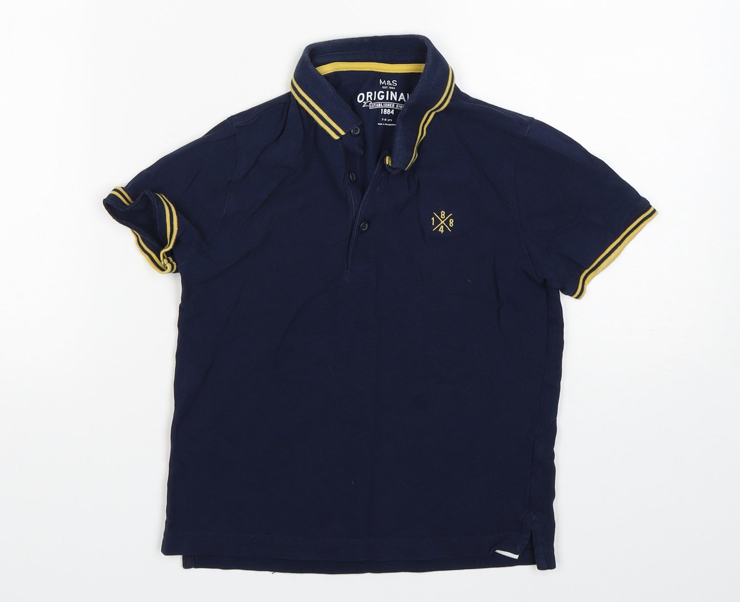 M&S Boys Blue  Cotton Basic Polo Size 7-8 Years Collared