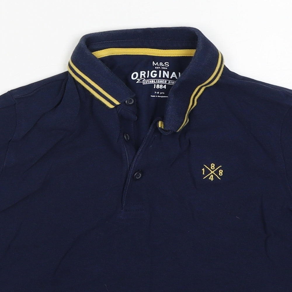 M&S Boys Blue  Cotton Basic Polo Size 7-8 Years Collared