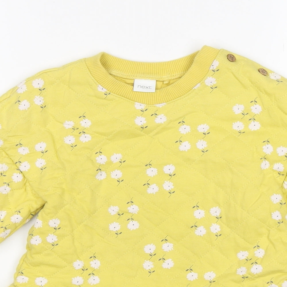 NEXT Girls Yellow Floral Cotton Jumper Dress  Size 3-4 Years  Round Neck