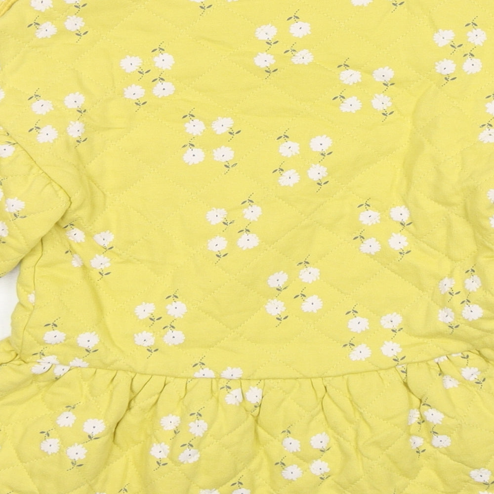 NEXT Girls Yellow Floral Cotton Jumper Dress  Size 3-4 Years  Round Neck