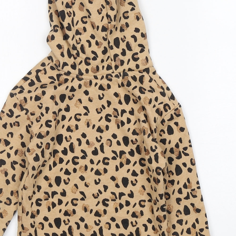 Dunnes Stores Girls Multicoloured Animal Print Cotton Pullover Hoodie Size 3-4 Years