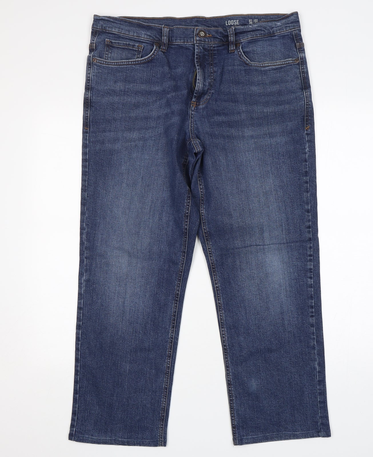 F&F Mens Blue  Cotton Straight Jeans Size 36 L32 in Relaxed