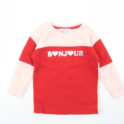 Primark Girls Pink Colourblock Cotton Pullover T-Shirt Size 18-24 Months Crew Neck