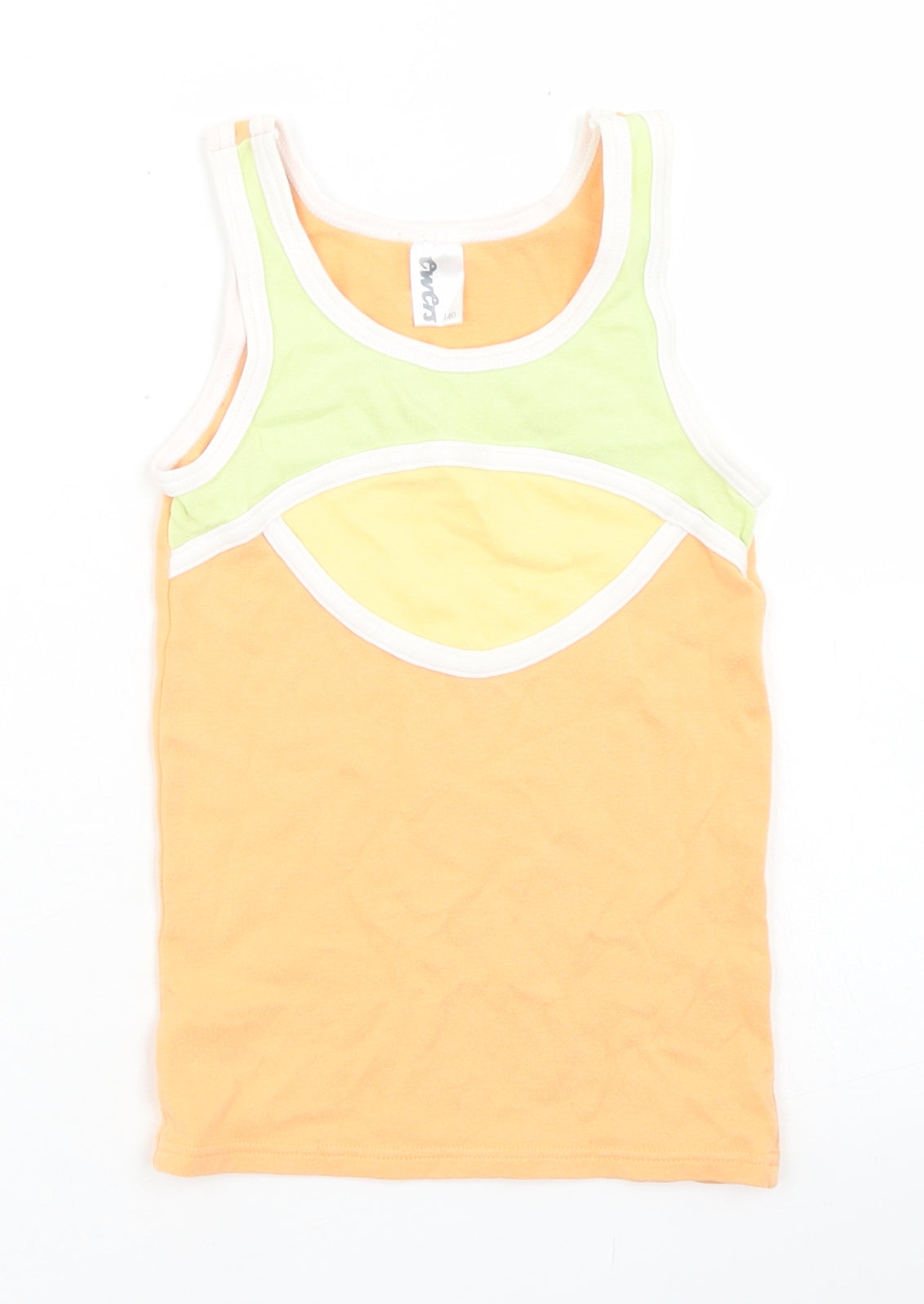 Ewers Girls Orange Colourblock Cotton Basic Tank Size 10 Years Round Neck