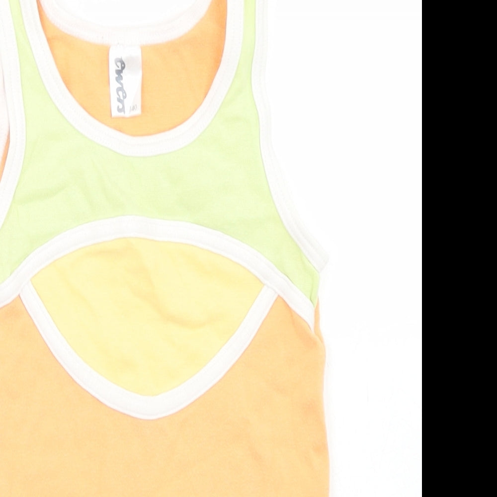 Ewers Girls Orange Colourblock Cotton Basic Tank Size 10 Years Round Neck