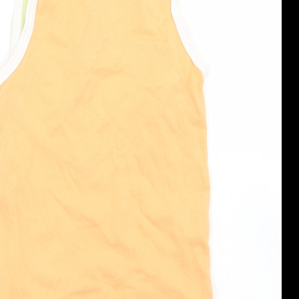 Ewers Girls Orange Colourblock Cotton Basic Tank Size 10 Years Round Neck