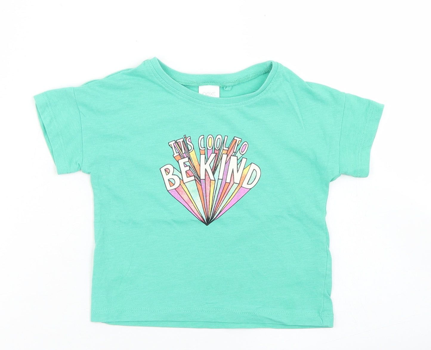 NEXT Girls Green  Cotton Basic T-Shirt Size 9-12 Months Crew Neck