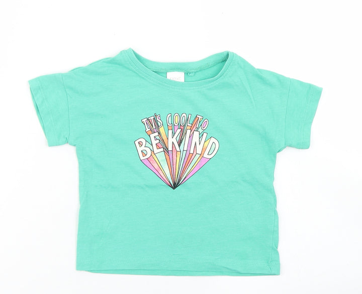 NEXT Girls Green  Cotton Basic T-Shirt Size 9-12 Months Crew Neck