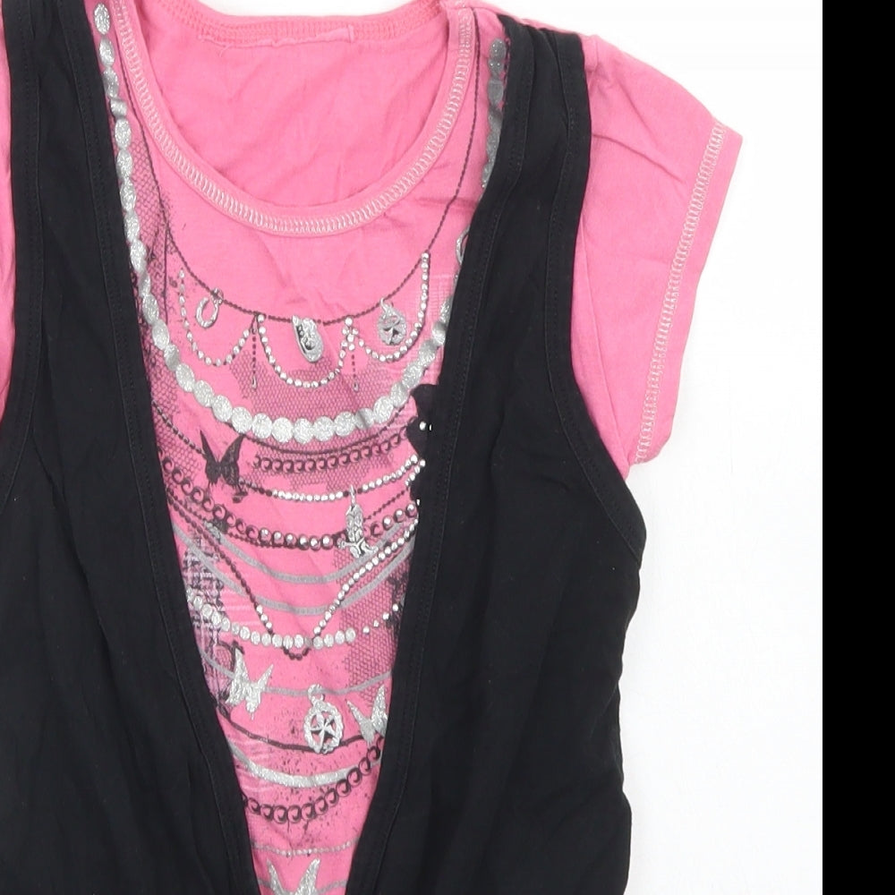 Matalan Girls Pink  Cotton Basic T-Shirt Size 8-9 Years Crew Neck  - Attached Waistcoat