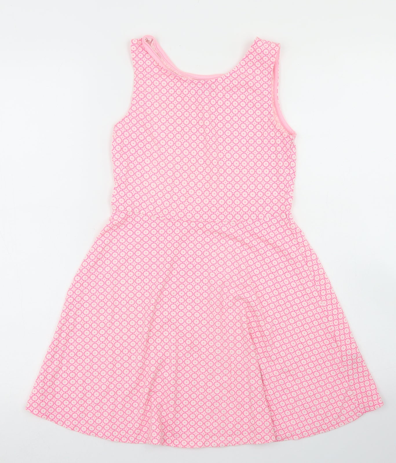 F&F Girls Pink Polka Dot Polyester Skater Dress  Size 8-9 Years  Round Neck