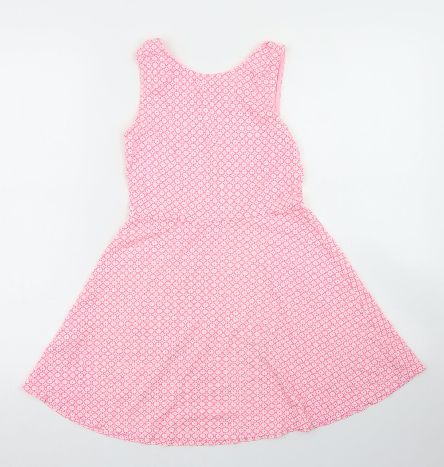 F&F Girls Pink Polka Dot Polyester Skater Dress  Size 8-9 Years  Round Neck