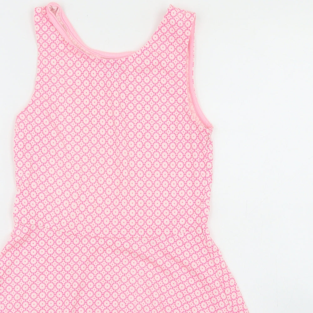 F&F Girls Pink Polka Dot Polyester Skater Dress  Size 8-9 Years  Round Neck