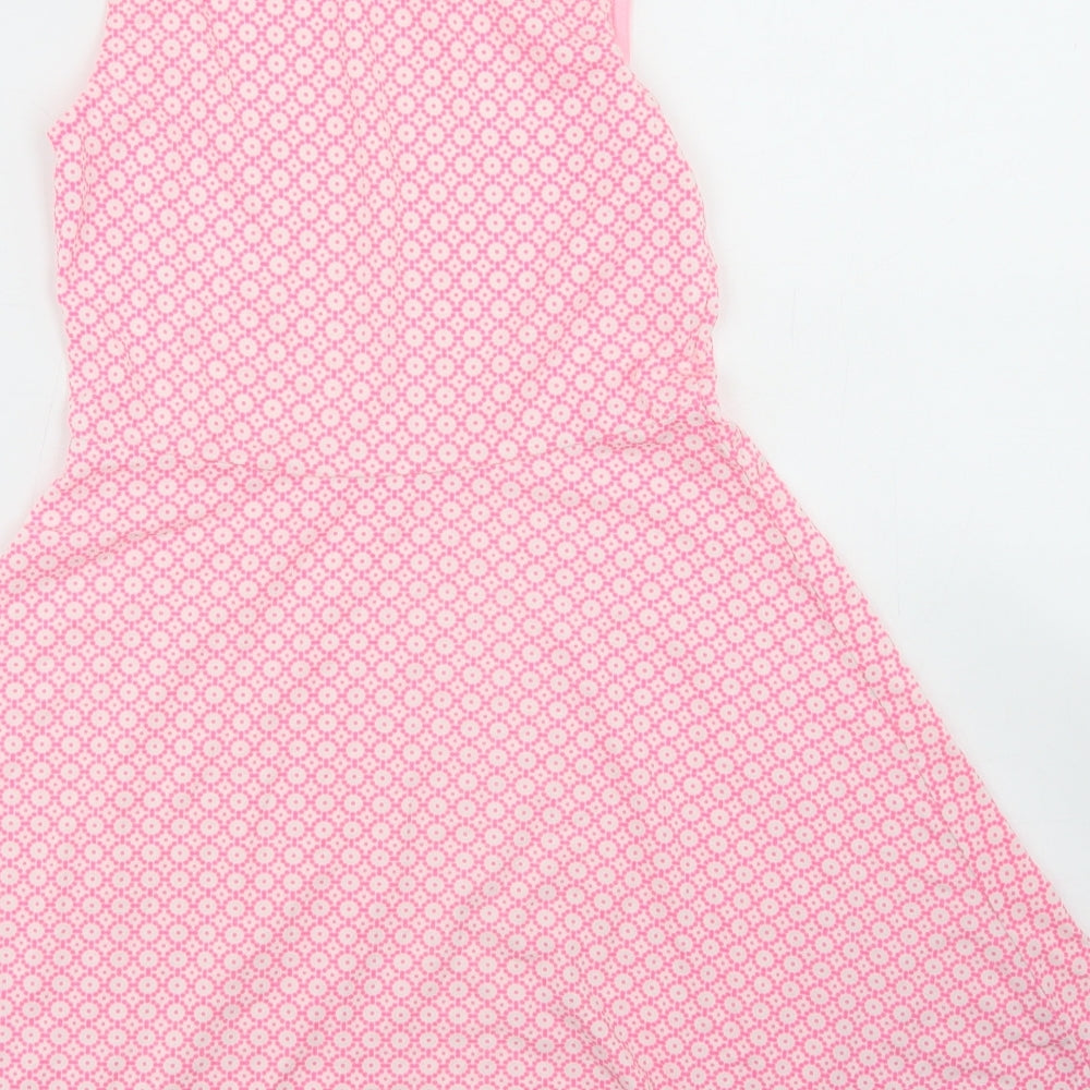 F&F Girls Pink Polka Dot Polyester Skater Dress  Size 8-9 Years  Round Neck