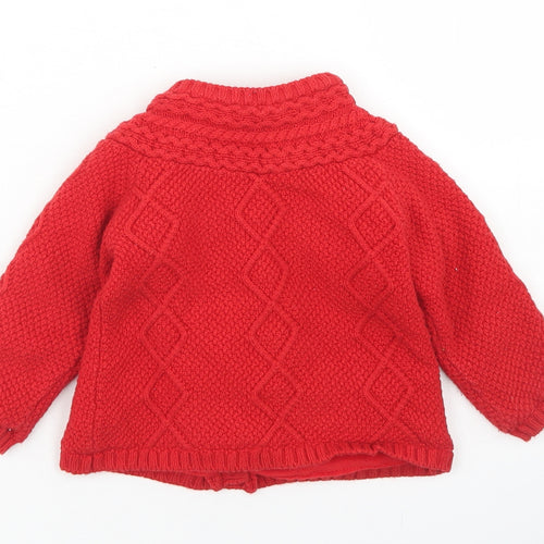 TU Girls Red  Cotton Cardigan Jumper Size 6-9 Months  Button - Fleece Lining