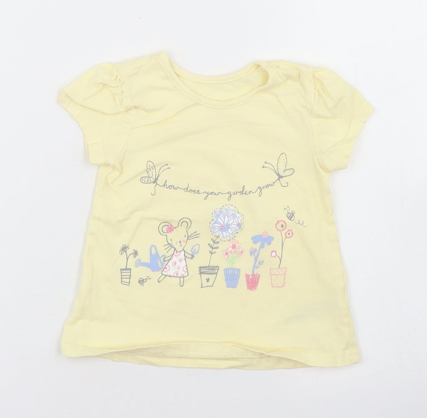 George Girls Yellow  Cotton Basic T-Shirt Size 9-12 Months Crew Neck