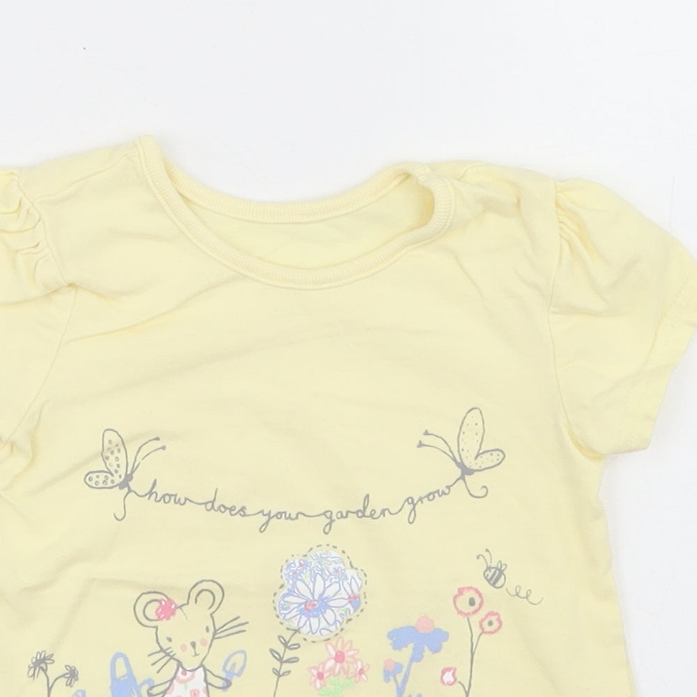 George Girls Yellow  Cotton Basic T-Shirt Size 9-12 Months Crew Neck