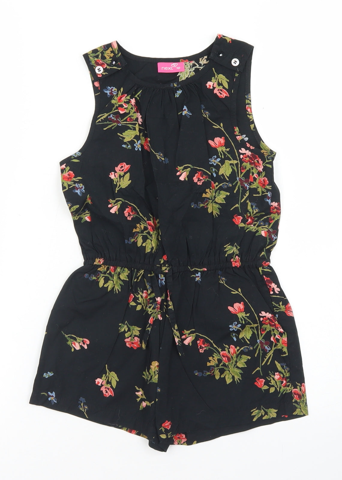 NEXT Girls Black Floral Cotton Playsuit One-Piece Size 4 Years  Button