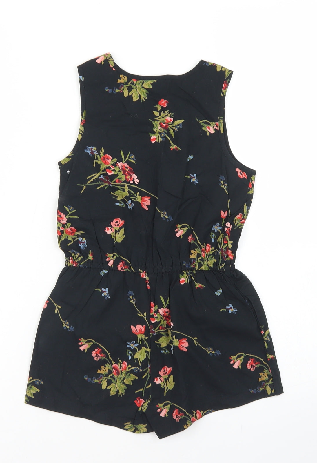 NEXT Girls Black Floral Cotton Playsuit One-Piece Size 4 Years  Button