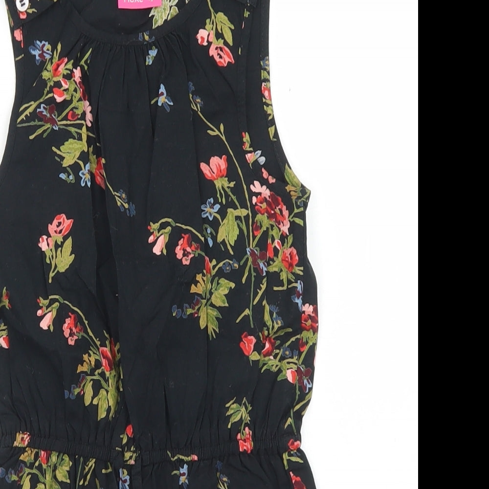 NEXT Girls Black Floral Cotton Playsuit One-Piece Size 4 Years  Button