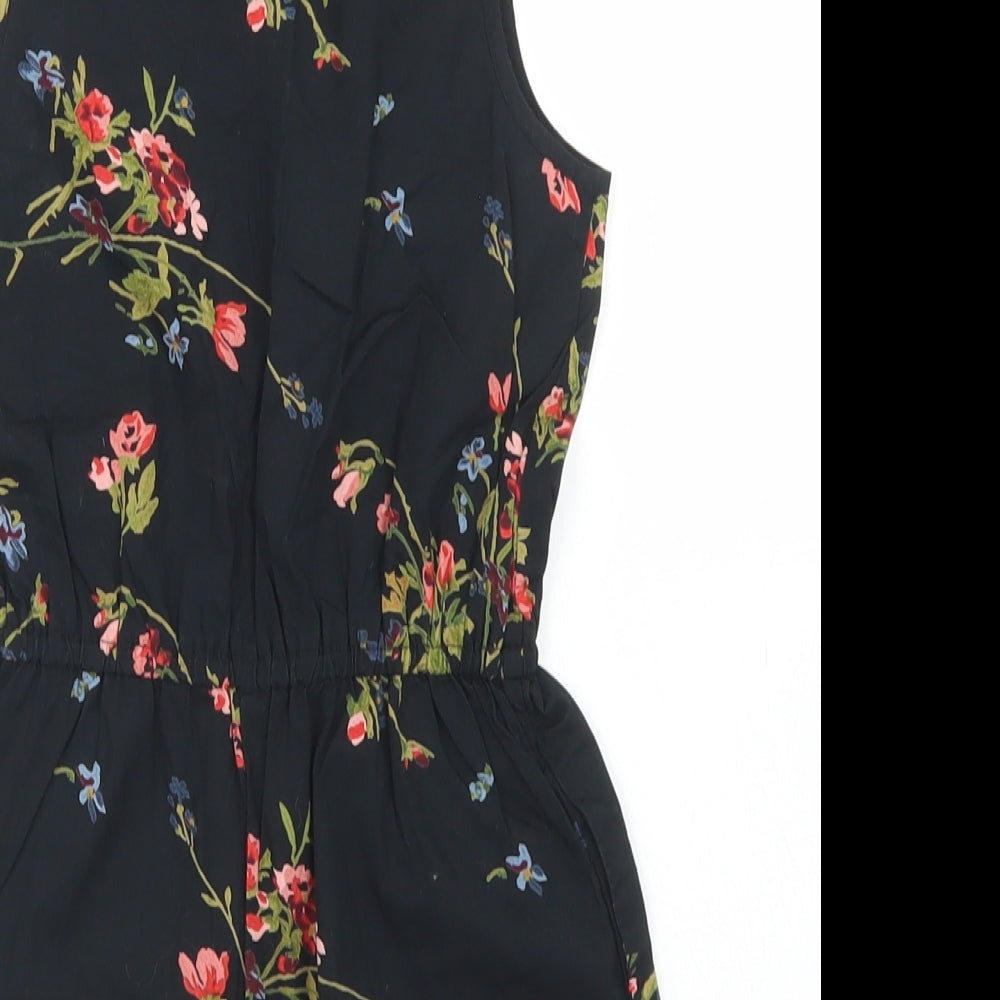 NEXT Girls Black Floral Cotton Playsuit One-Piece Size 4 Years  Button
