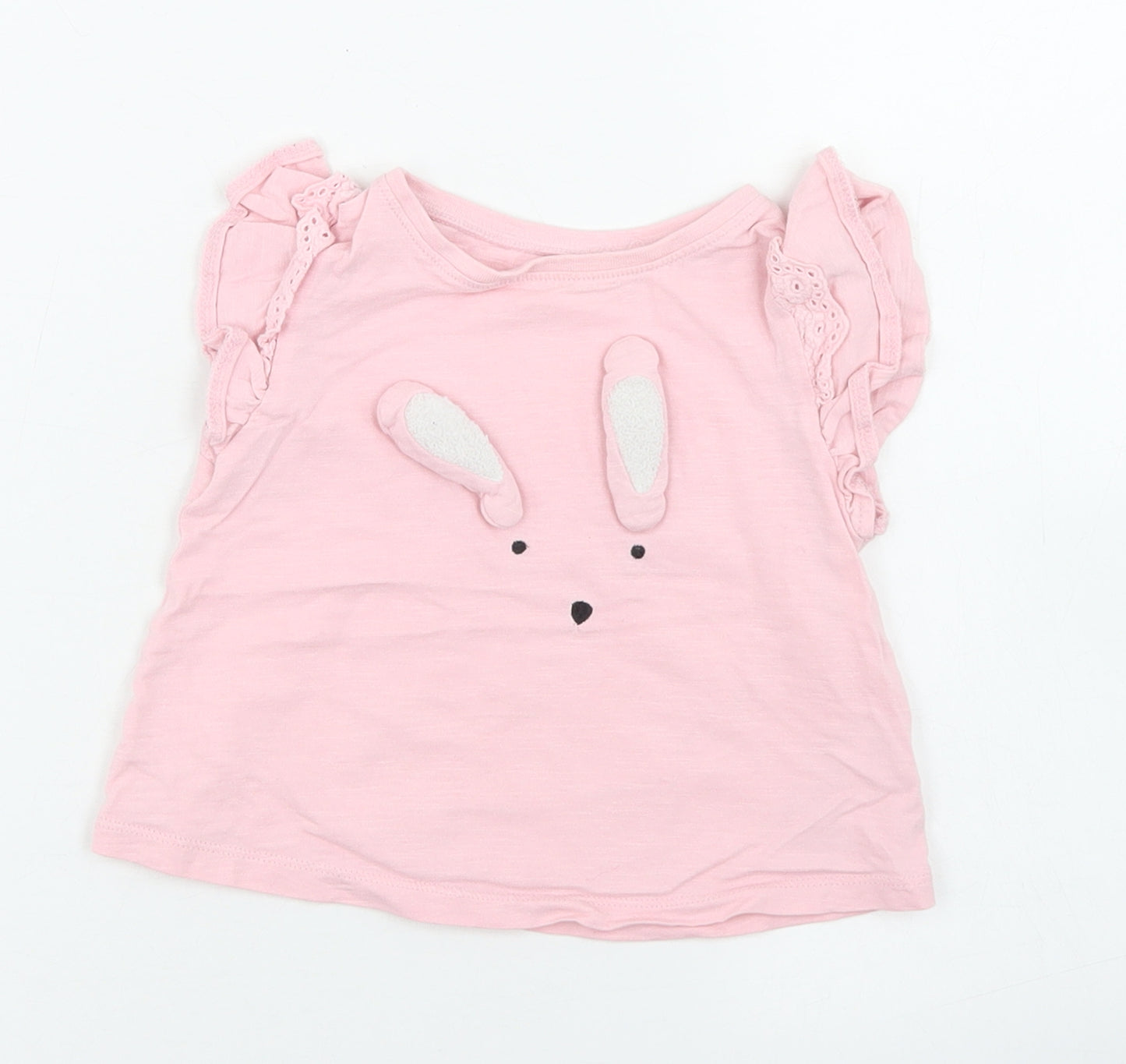NEXT Girls Pink  Cotton Basic T-Shirt Size 9-12 Months Crew Neck  - rabbit