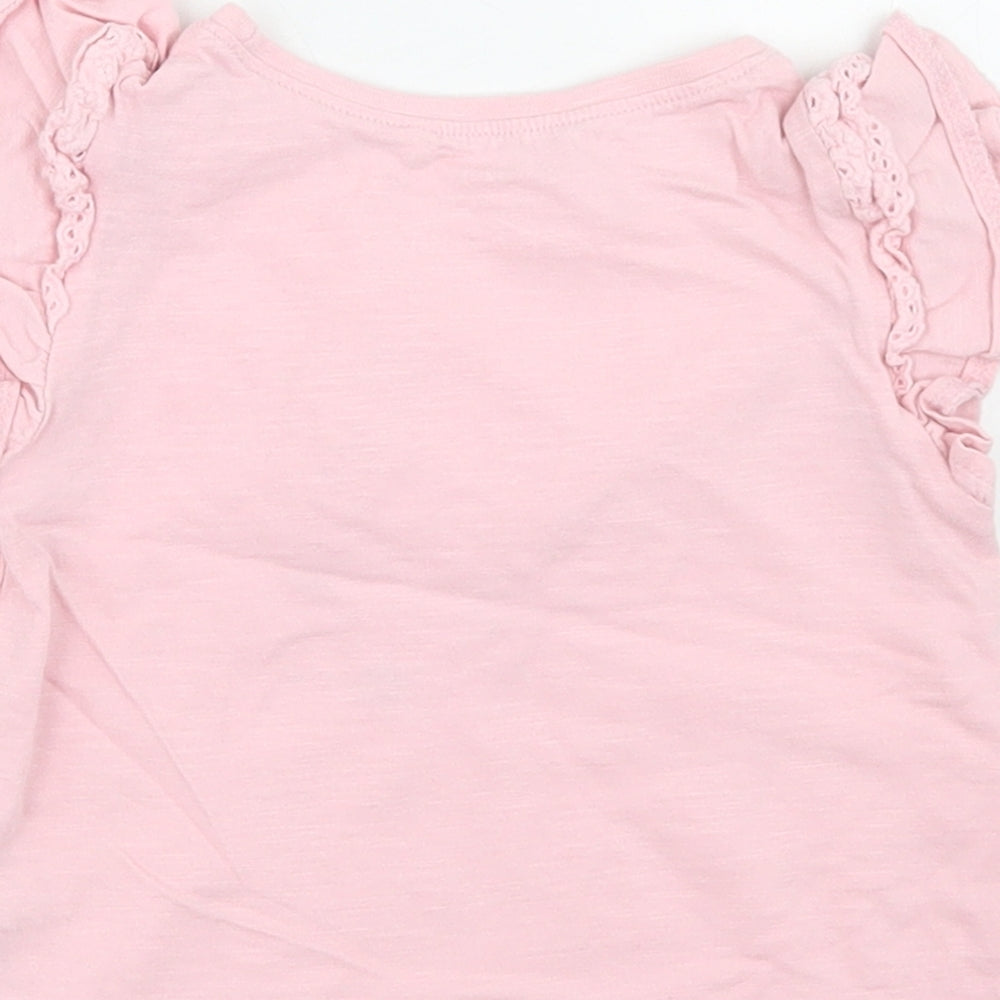 NEXT Girls Pink  Cotton Basic T-Shirt Size 9-12 Months Crew Neck  - rabbit