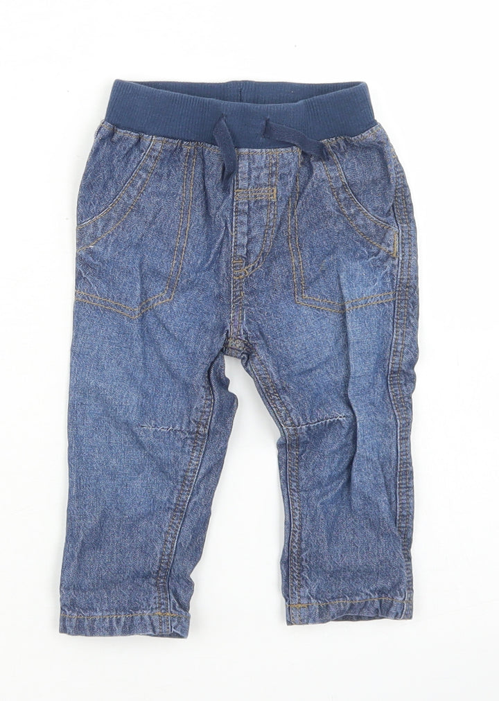 George Boys Blue  Cotton Cargo Jeans Size 3-6 Months  Drawstring