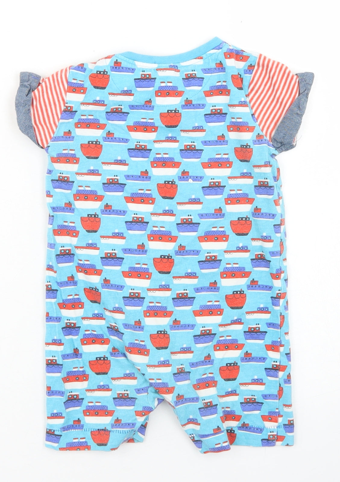 Miniclub Boys Blue Spotted Cotton Romper One-Piece Size 6-9 Months  Button - Tug Boat