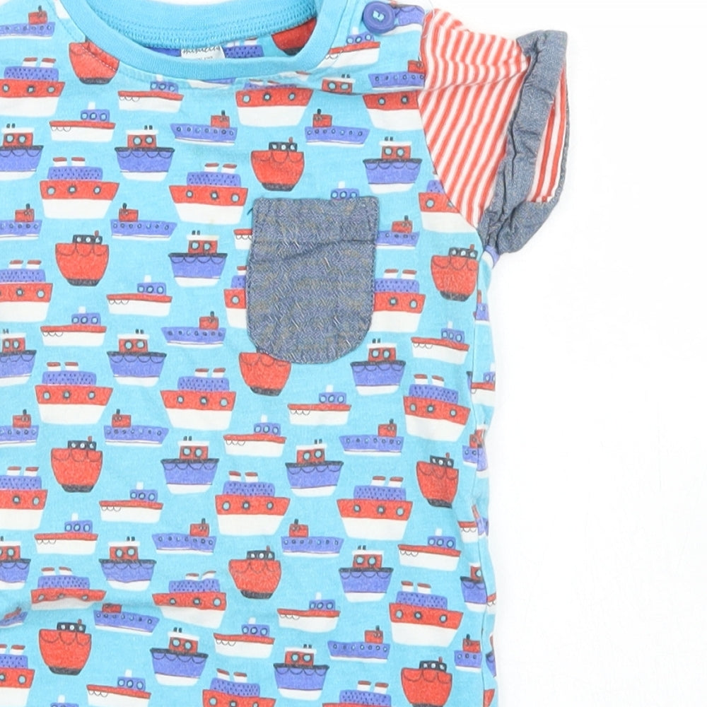 Miniclub Boys Blue Spotted Cotton Romper One-Piece Size 6-9 Months  Button - Tug Boat