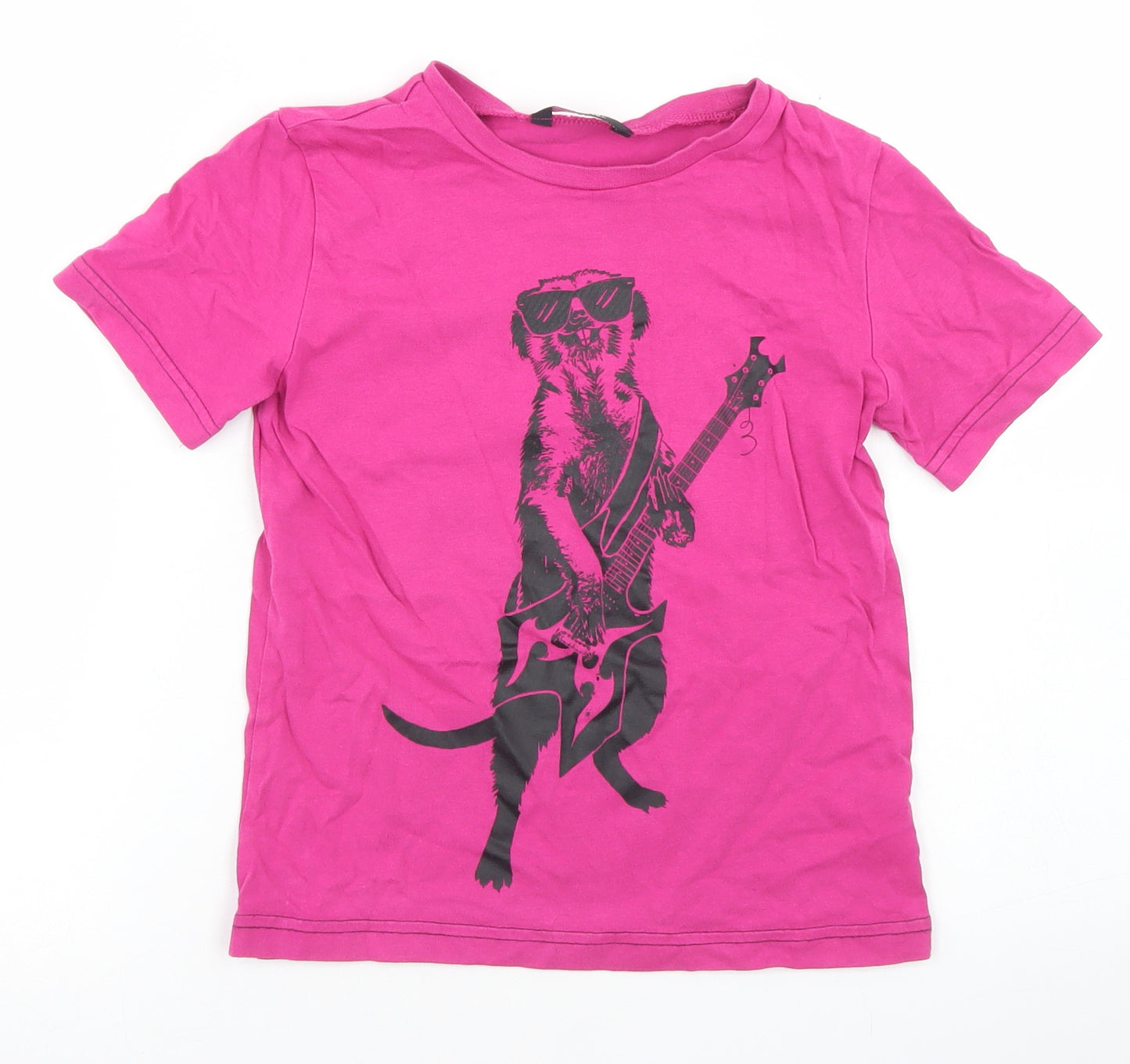 George Girls Pink  Cotton Basic T-Shirt Size 5-6 Years Crew Neck  - Meerkat