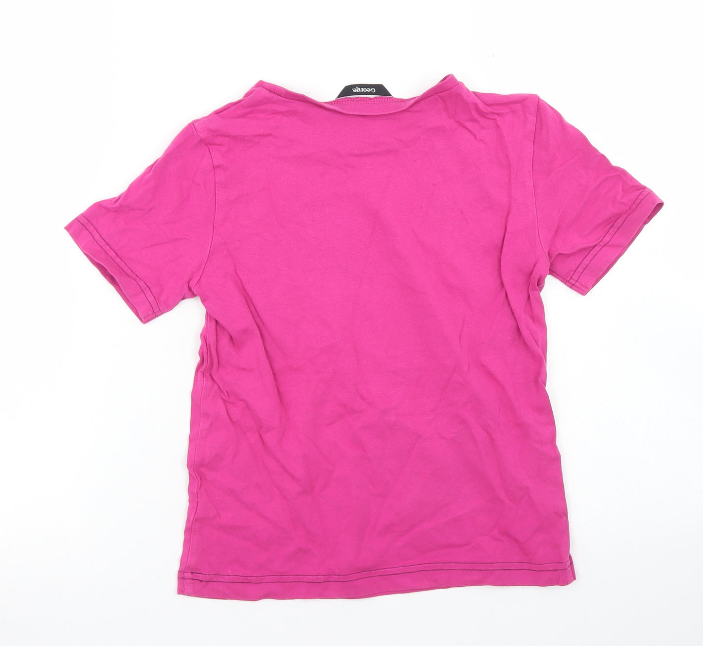 George Girls Pink  Cotton Basic T-Shirt Size 5-6 Years Crew Neck  - Meerkat