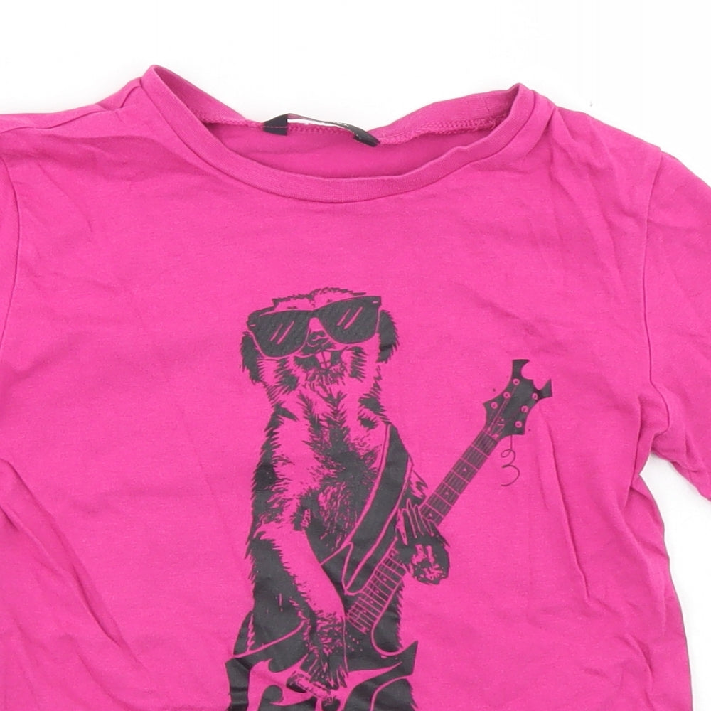 George Girls Pink  Cotton Basic T-Shirt Size 5-6 Years Crew Neck  - Meerkat