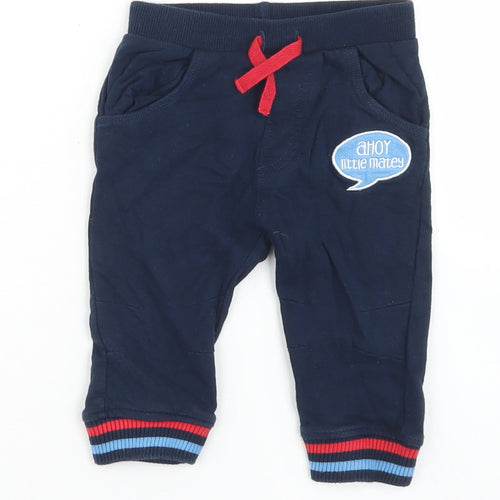 Crafted Boys Blue  Cotton Jogger Trousers Size 9-12 Months  Drawstring