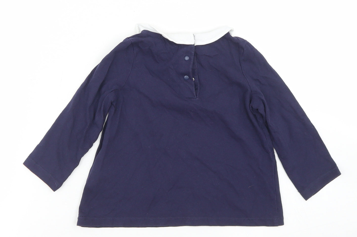 Ou Pareil Girls Blue  Cotton Basic T-Shirt Size 18-24 Months Collared Snap