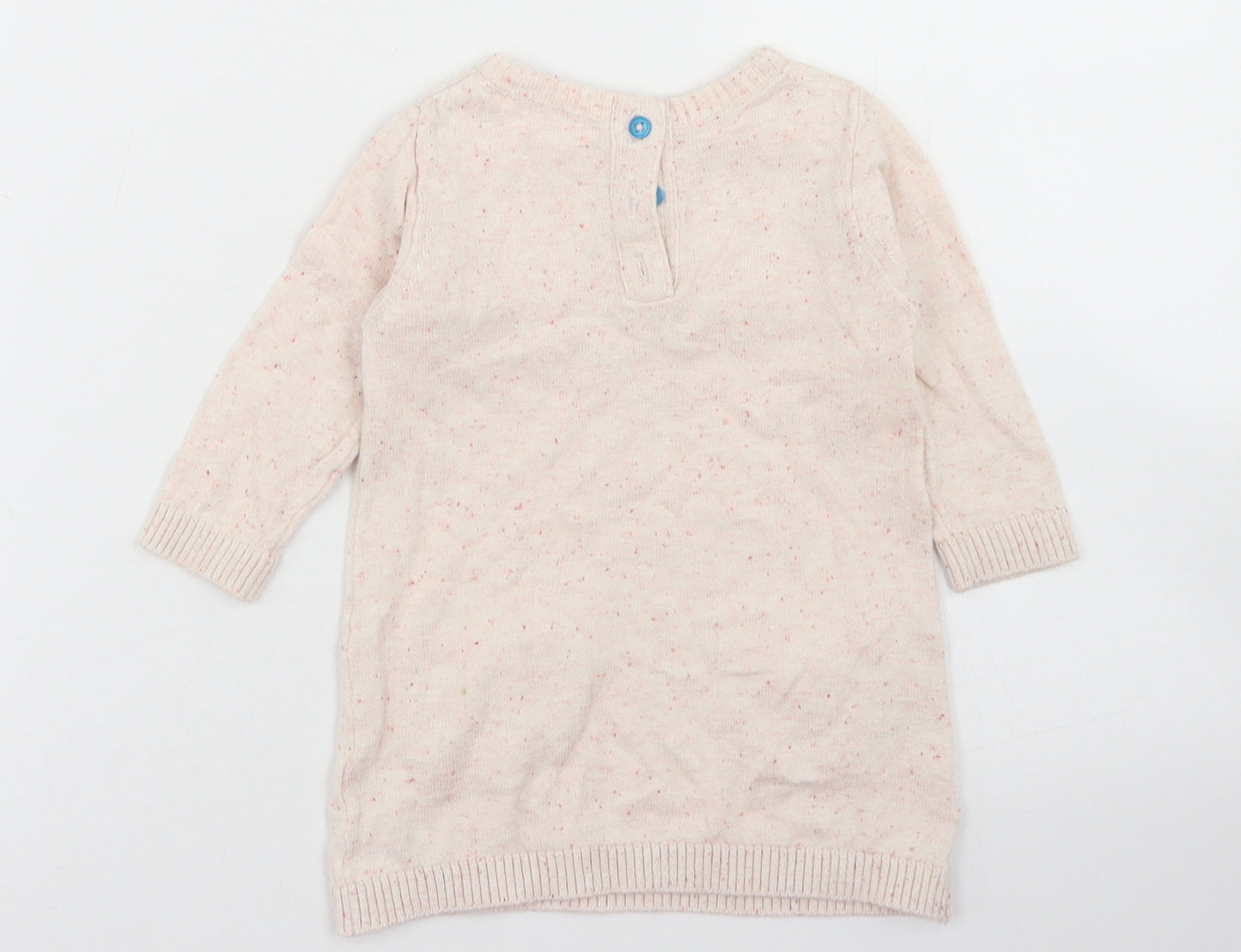 M&Co Girls Beige Fair Isle Cotton Jumper Dress  Size 3-6 Months  Crew Neck Button