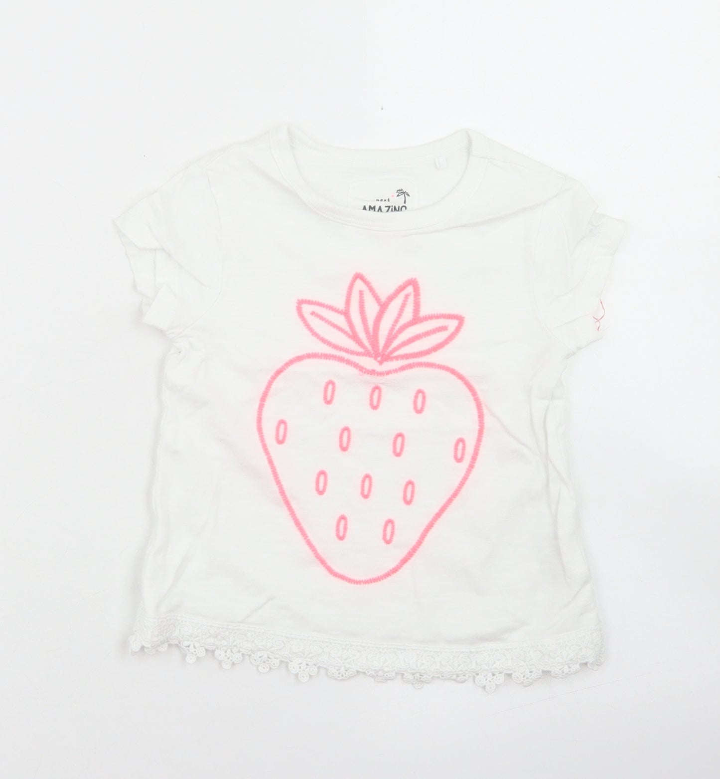 NEXT Girls White  Cotton Basic T-Shirt Size 18-24 Months Crew Neck