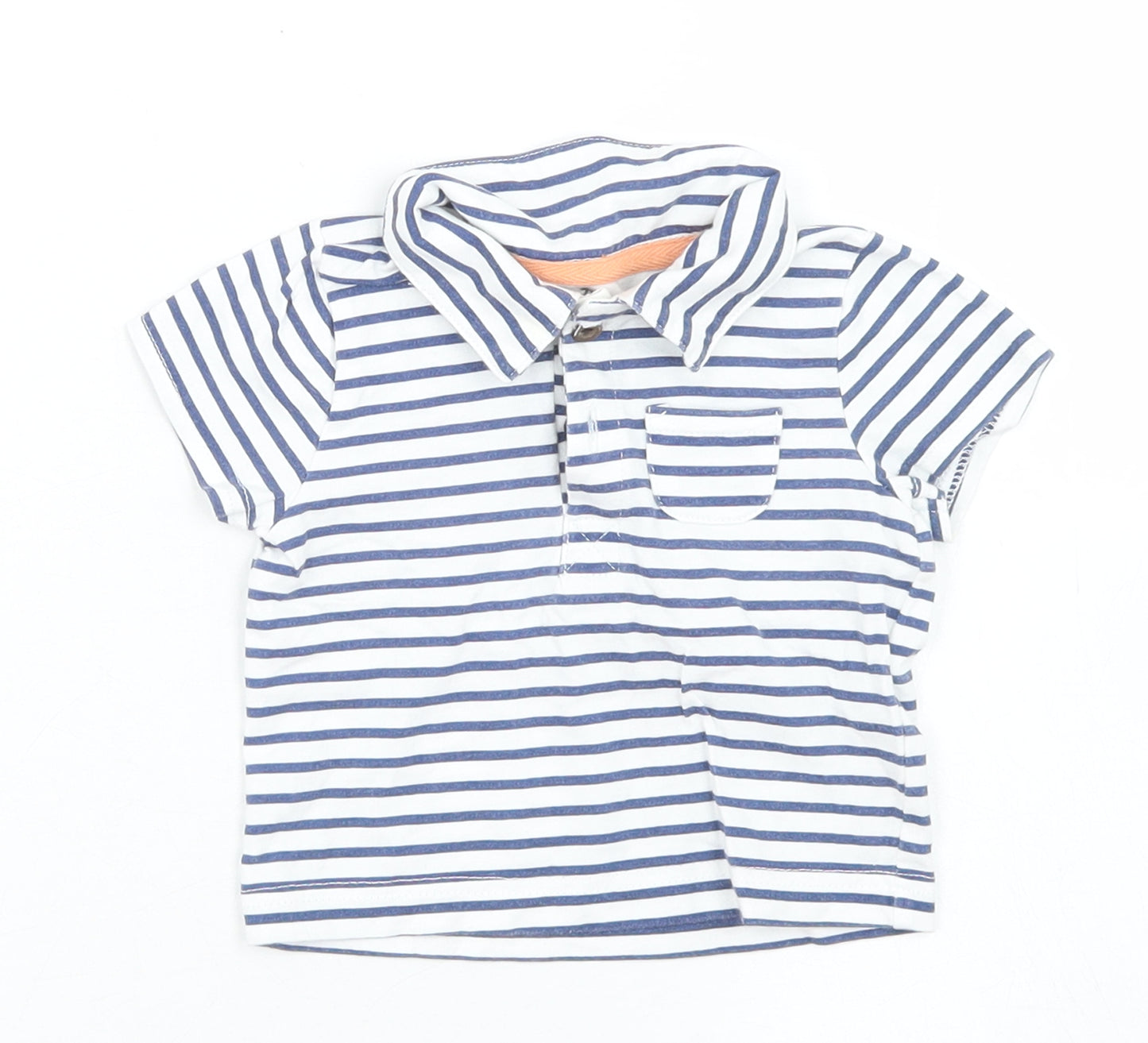ZY Boys Blue Striped Polyester Basic Polo Size 0-3 Months Collared Button