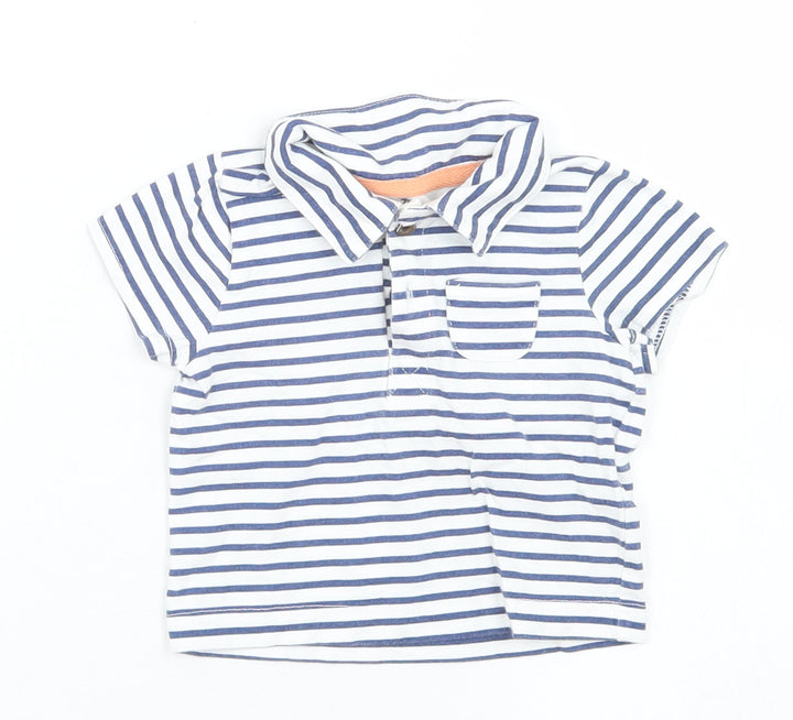 ZY Boys Blue Striped Polyester Basic Polo Size 0-3 Months Collared Button