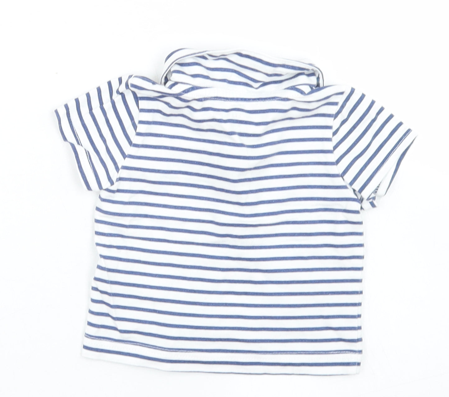 ZY Boys Blue Striped Polyester Basic Polo Size 0-3 Months Collared Button