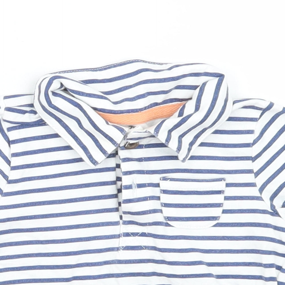 ZY Boys Blue Striped Polyester Basic Polo Size 0-3 Months Collared Button