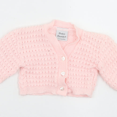 Bebe Bonito Girls Pink  Acrylic Cardigan Jumper Size 3-6 Months  Button