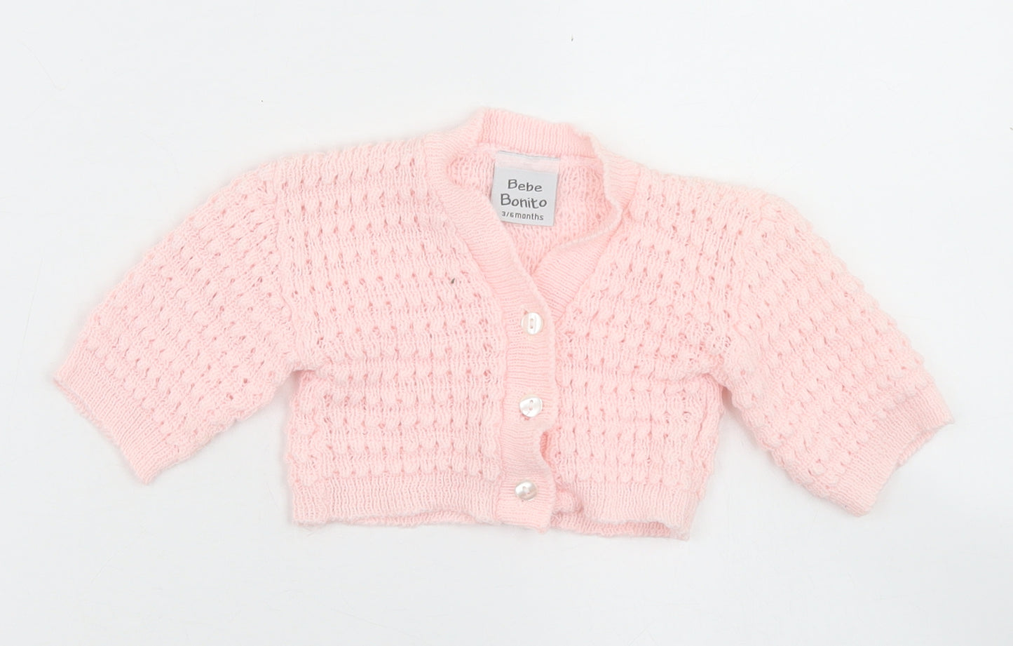Bebe Bonito Girls Pink  Acrylic Cardigan Jumper Size 3-6 Months  Button