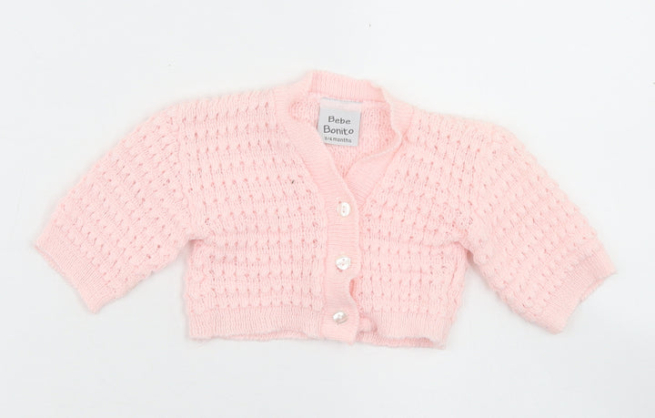 Bebe Bonito Girls Pink  Acrylic Cardigan Jumper Size 3-6 Months  Button