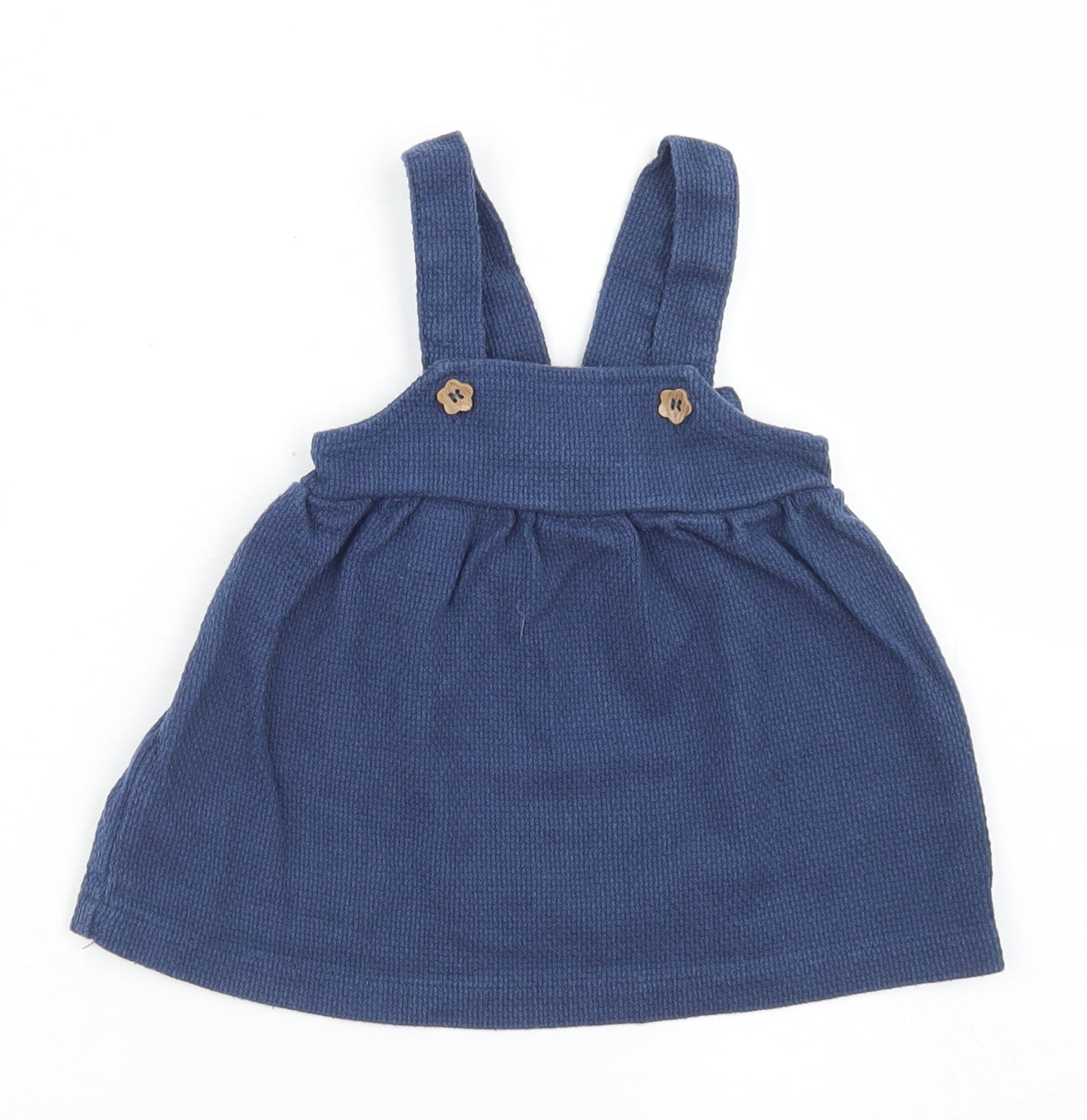 TU Girls Blue  Cotton Pinafore/Dungaree Dress  Size 0-3 Months  Square Neck Button