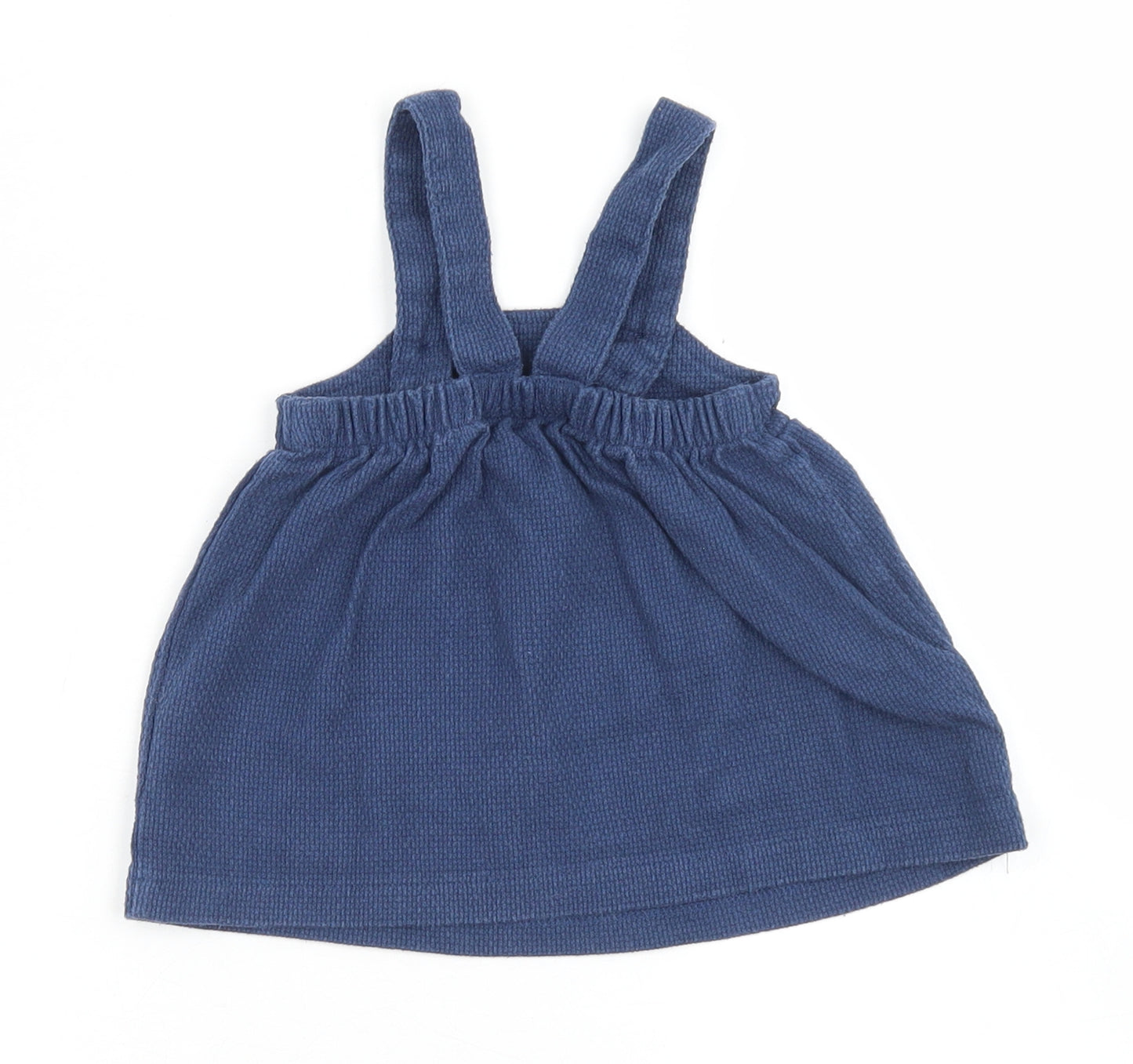 TU Girls Blue  Cotton Pinafore/Dungaree Dress  Size 0-3 Months  Square Neck Button